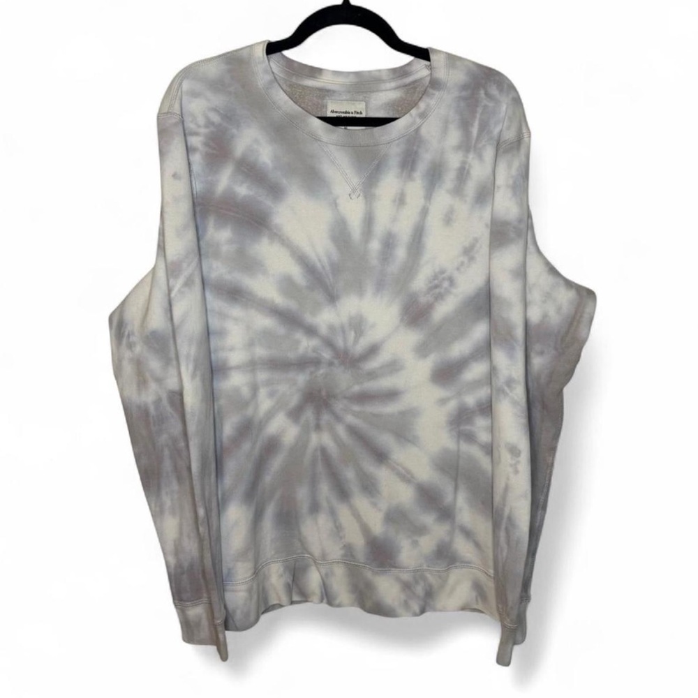 Abercrombie & Fitch XL Tie Dye Crewneck Sweatshirt Gray White Fleece